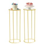 Tacsal 2pcs Gold Metal Round Cylinder Stands for Party, 31.5" Party Pedestal Stand Set with Acrylic Disc, Cylinder Pedestal Stands for Parties Flowers, Display Columns Pedestal Stand Cylinder Tables for Cake Birthday Room Backdrop Decorations