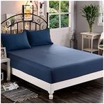 Elegant Comfort Premium Hotel Quality 1-Piece Fitted Sheet, Softest Quality Microfiber - Deep Pocket up to 16 inch, Wrinkle and Fade Resistant, King, Navy Blue