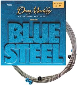 Dean Markley 2032 Blue Steel Acoustic Guitar Strings 6 String Set 10-47 Extra Light Gauge, Cryogenically Processed Steel Guitar Strings for Longer Life, Superior Tone Performance & Tuning Stability