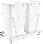 Rev-A-Shelf RV-15PB-2 S Double 27-Quart Chrome Wire Bottom Mount Pullout Kitchen Waste Trash Can Container Bin with Full-Extension Slides, White