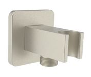 Aquaiaw Wall Supply Elbow with O-Ring Flange, All Solid Brass Wall Union with Handshower Holder, Square Wall Supply Elbow W/Hand Shower bracket, Brushed Nickel, 1/2 NPT Female Inlet, G1/2 Male Outlet