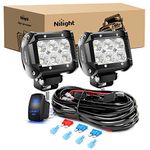 Nilight LED Light Bar 2PCS 18W Flood Led Off Road Lights 12V 5Pin Rocker Switch LED Light Bar Wiring Harness Kit, 2 Years Warranty