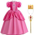 RioRand Super Brothers Princess Peach Costume Halloween Cosplay Fancy Dress for Girls(140CM)