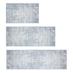 MELAJIA Kitchen Rugs Sets of 3 Non Slip Washable Kitchen Mats for Floor 3 Piece Set Grey Boho Kitchen Mat Set Kitchen Runner Rug Carpet (50x80cm+50x120+50x150cm)