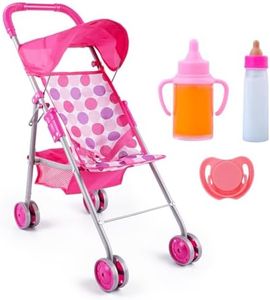BABESIDE 4 Pcs Baby Doll Stroller Set,Reborn Baby Doll Accessories with Magic Bottles and Pacifier for 12-20 Inch Baby Dolls, Pretend Doll Play Set Kids Gift
