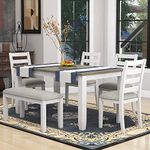 Merax 6-Piece Wood Rectangular Dining Table Set with 4 Upholstered Chairs and Bench, Whitewash+Brown