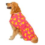 HDE Dog Bathrobe Super Absorbent Quick Drying Towel with Hood for All Dog Breeds Sizes S-XXL - Pink Rubber Ducks - XXL