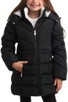 DKNY Girls’ Winter Coat – Heavyweight Anorak Puffer Coat with Cinched Waist – Sherpa Lined Insulated Jacket for Girls (7-16), Size 10-12, Solid Black