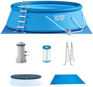 Intex 15ft x 48in Easy Set Above Ground Inflatable Ring Top Swimming Pool with Filter Catridge Pump and Solar Cover