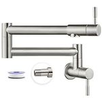 Heyalan Pot Filler Brushed Nickel Wall Mounted Folding Stretchable Kitchen Restaurant Sink Faucet with Double Joint Swing Arm Single Hole Two Handles Commercial NPT Stainless Steel