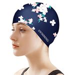 Swim Cap Women, Silicone Swimming Caps for Long Hair Anti Slip Waterproof Swim Caps for Womens Adult, Comfortable Bathing Cap Swimming Hats Fit for Curly Short Medium Long Thick Hairs (Navy blue)