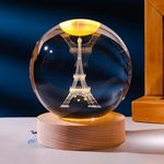 CPENSUS 3D Galaxy Crystal Ball Night Lamp,Solar System, USB Table Colorful LED Wooden Crystal Ball for Home Decoration Birthday Gift for Teens Boys and Girls (Effel Tower)