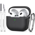 R-fun Compatible with AirPods 3rd Generation 2021 Charging Case Cover, Soft Silicone Protective Case Compatible with Apple Airpod 3 Gen with Cleaner Kit & Keychain,Black