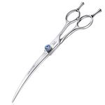 JASON 7" Curved Dog Grooming Scissors, Ergonomic Pets Cats Trimming Shears with Offset Handle and a Jewelled Screw for Right Handed Groomers, Sharp, Comfortable