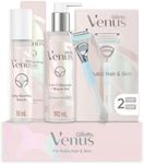 Gillette Venus For Pubic Hair And Skin Womens Shaving Kit, 1 Venus Handle, 2 Razor Blade Refills, 2 in 1 Cleanser And Shave Gel For Women 190mL, Daily Soothing Serum For Intimate Grooming 50mL