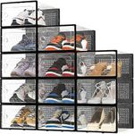 Shoe Storage Box,12 pcs Stackable Shoe Boxes Clear Plastic Shoe Organizer Shoe Containers with Lids for Women/Men (Black)