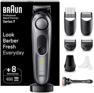 Braun Barttrimmer, Trimmer/Haarschneider Herren, Haarschneidemaschine Profi, 40 Einstellungen, Ladestation, Reiseetui, Bartschablone, 100 Min. kabellose Laufzeit, BT7420