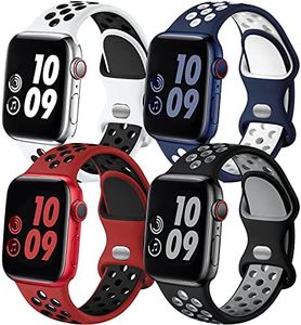 Adorve 4 Pack Compatible with Apple Watch Band 49mm 46mm 45mm 44mm 42mm iWatch Ultra 2 SE Series 10 9 8 7 6 5 4 3 2 1 Women Men,Breathable Sport Silicone Strap,Blue White/WhiteBlack/BlackGray/RedBlack