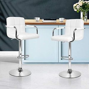 Artiss Bar Stools Stool Set of 2 Adjustable Kitchen Swivel Counter Barstools Dining Chair Chairs Gas Lift Leather White in 68-81cm Seat Height Floor for Home Bar Dining Room Cafe Outdoor Indoor