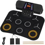 Kids Electronic Drum Set with Screen – 9 Pad Roll-Up Electric Drum Pad with Light Mode, Built-in 2 Powerful Speakers, Foot Pedals, Drumsticks, for Boys Girls Beginners Gift