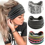 Headbands for Women Ladies Wide Hair Band Boho Floral Print Knot Elastic Running Yoga Head Wrap Hairbands(3 Colors) (boho 5)