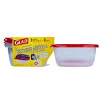 Glad Food Storage Containers, GladWare Summer Edition with Reversible Lid Inserts – 3 Ct Large Rectangle Containers & Lids, 64oz Microwave-Safe, Freezer-Safe, Dishwasher Safe