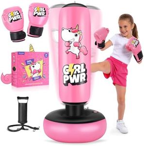 Inflatable Punching Bag, 66" Inflatable Boxing Bag for Kids with Boxing Gloves for 3-12 Girls, Stable Boxing Set for Practicing Karate, Taekwondo, Unicorn Toy & Gifts for Girls