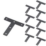 Flat T Corner Bracket, KAIISSA 10 Pcs 80x80 mm Black Metal Right Angle Corner Brace Repair Plate, Furniture Fastener Joint Corner Connector for Wood Shelf Cabinet Table Chair (T Shape)