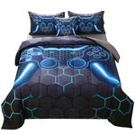 JQinHome Full/Queen Gamer Comforter Set ,6 Piece Bed in A Bag 3D Video Game Bedding -All Season Down Alternative Gamer Bedding Sets - (Blue Game Controller)