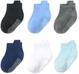 QIYIENDIAN 6 Pairs Non Slip Cozy Warm Ankle/Low Cut Socks with Grips for Baby Infant Toddler Kids Boys Girls(5-a six color,5-7 Years)
