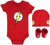 DC Comics Superman, Batman, or Flash Baby Costume 3-Piece Set in Gift Box, Flash Set, 0-6