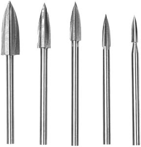 AIMALL 5-Piece Wood Carving & Engraving Drill Bit Set for Dremel Rotary Tools - High-Speed Steel Milling Cutters with 3mm Shank for Precision Work on Wood, Furniture, and Antique Floors