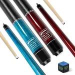 CUEBAR Pool Cues Set of 2, 58 Inch Pool Sticks for Adults, 2-Piece House Bar Billiard Cue Sticks with Imitation Leather Grip, Pool Table Sticks for Men Women - Teal + Red