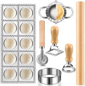 8 Pieces Ravioli Mold Set, ravioli cutter, Ravioli Maker Cutter with Roller Wheel, Ravioli Cutter Set with Wooden Handle, Pasta Making Kit for Ravioli Press Mold. Suitable for home and restaurant use