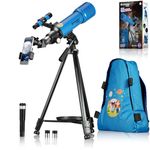 Bresser Junior Children's Telescope 70/400 Lens Telescope for Children from 8 Years, Astronomy Beginners, Telescope with Backpack, Accessories & Smartphone Holder, Night Sky Observation, Blue