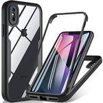 OWKEY for iPhone X Case, iPhone XS Case, [Military Grade Drop] 360° Full Body Shockproof Bumper Case with Built-in Soft PET Screen Protector, Rugged Cover Phone Case for iPhone X|XS 5.8 inch, Black