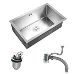 Inset/Undermount Stainless Steel Kitchen Sink Single Deep Square Bowl Sink with Strainer Drain, Silver (52x42cm)