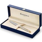 Waterman Hémisphère Fountain Pen | Stainless Steel with 23k Gold Trim | Medium Nib | Blue Ink | Gift Box