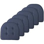 Sweet Home Collection Chair Cushion Memory Foam Pads Tufted Slip Non Skid Rubber Back U-Shaped 17" x 16" Seat Cover, 6 Pack, Denim Blue