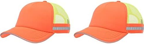 Marky G Apparel 5 Panel Safety Trucker Cap with Reflective Taping and Structured Mesh Back (2 Pack), Neon Orange/Ne Yellow, One Size