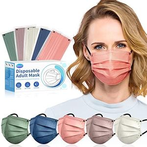 NEWLA Face Mask Disposable Adult - 4 Ply Protection Masks 50 Pack Individually Wrapped Mask Multicolored Breathable Safety Masks for Women & Men