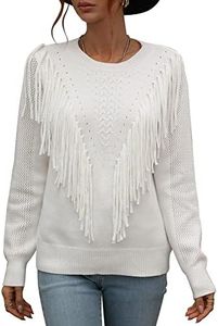FEOYA - Women Sweater Long Sleeve O-Neck Jumper Pullover Crochet loose Solid Knit Lady Hollow Lightweight Casual Striped with Fringes Spring Autumn Winter Clothe White Black Red