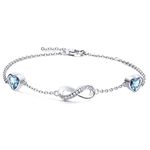 Infinity March Birthstone Bracelet 925 Sterling Silver - Rings Aquamarine Infinity Bracelets with 2 Light Blue Heart Cubic Zirconia Charms Valentine's Day Birthday Birthstone Jewellery Gift for Sister