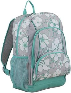 Eastsport Laptop Backpack, Multipurpose Casual Daypack, Triple Compartments Bookbag for College, Hiking, Work, 18 Inches, Turquoise/Soft Silver Gray/Hibiscus Print, One Size, Daypack Backpacks