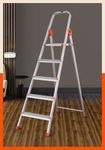 Bathla Safex 5-Step Foldable Aluminium Ladder for Home | Anti-Slip Steps | Edge Guards | 5 Year Manufacturer Warranty | with Sure-Hinge Technology (Orange)