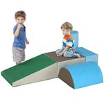 Soozier 5 Piece Climb and Crawl Activity Play Set Soft Foam Toddler Stairs and Ramp Climber Gym Toy Safe Playset for Toddler Preschooler Indoor Play Equipment, Green/Blue/Grey