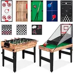 Best Choice Products 13-in-1 Combo Game Table Set for Home, Game Room, Friends & Family w/Ping Pong, Foosball, Basketball, Air Hockey, Sling Puck, Archery, Shuffleboard, Bowling - Natural