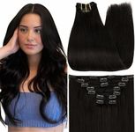 Full Shine Clip in Hair Extensions Real Human Hair Natural Black Hair Extensions Clip ins Black Clip in Hair Extensions Invisible Real Hair Clip in Extensions Human Hair Black 16 Inch 7 Pcs