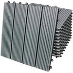 66 x WPC Decking Tiles Grey Terrace Decking Wood Plastic Composite DIY Interlocking Flooring Balcony Roof Terrace Hot Tub Outdoor Deck Tiles Click & Go Easy Clean Weather Resistant 30 x 30 cm (6 m²)