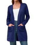 BB&KK Women's Long Sleeve Cardigan Knitted Open Front Sweaters Work Casual Jacket Solid Color Clothes with Pockets Trendy Fall 2024 Navy Blue L